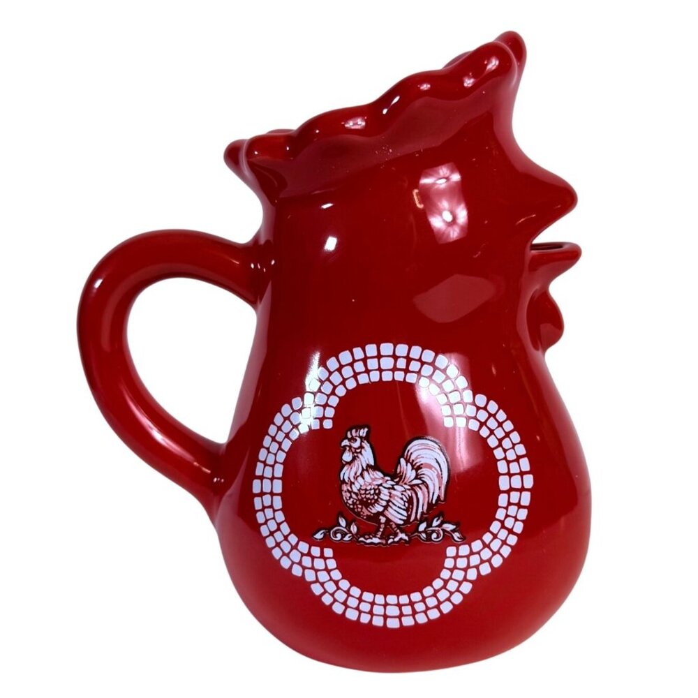 TempTations Red Ceramic Rooster Pitcher Jug VTG Farmhouse Creamer Gravy Syrup